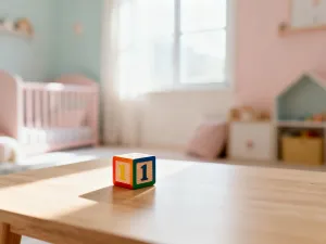 Uśmiechnięta mama delikatnie nakłada krem ochronny na skórę niemowlęcia w przytulnym pokoju dziecięcym.